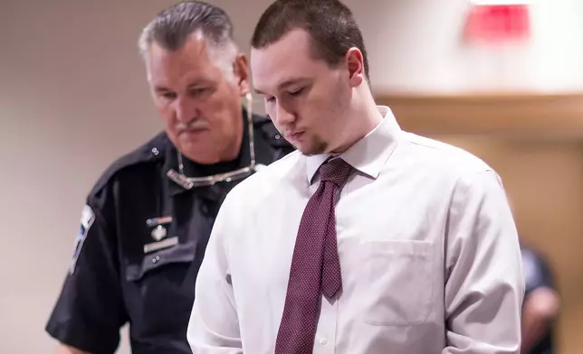 FILE - Eric Sweeney, accused of killing his sister-in-law and two young nephews when he was 16, enters court on Friday, Aug. 15, 2025 at Merrimack County Superior Court in Concord, N.H. (Geoff Forester/ Concord Monitor via AP, Pool, File)