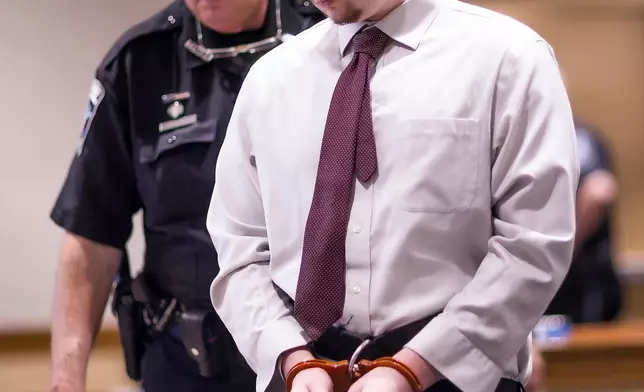 FILE - Eric Sweeney, accused of killing his sister-in-law and two young nephews when he was 16, enters court on Friday, Aug. 15, 2025 at Merrimack County Superior Court in Concord, N.H. (Geoff Forester/ Concord Monitor via AP, Pool, File)