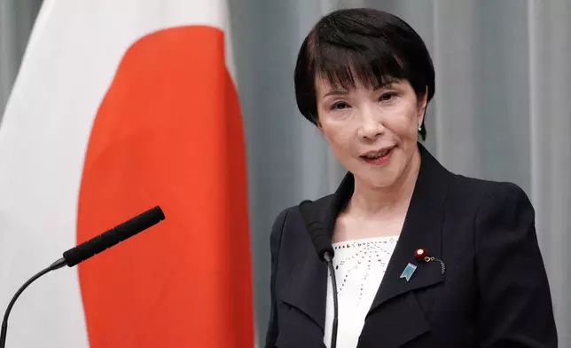 FILE - Internal Affairs and Communications Minister Sanae Takaichi speaks during a press conference at the prime minister's official residence in Tokyo, Sept. 11, 2019. (AP Photo/Eugene Hoshiko, File)