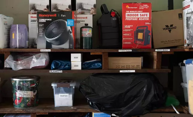 Emergency supplies are shown inside Doris Brown's home on Wednesday, Oct. 8, 2025, in Houston. (AP Photo/Antranik Tavitian)