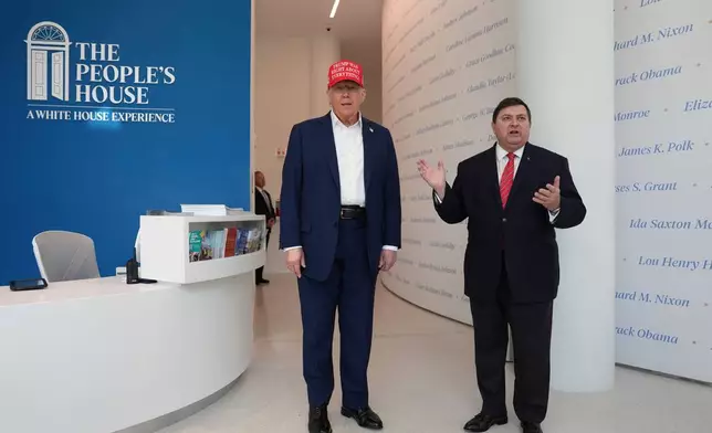 FILE - Stewart McLaurin, president of the White House Historical Association, speaks as President Donald Trump listens during a visit to The People's House museum, Aug. 22, 2025, in Washington. (AP Photo/Evan Vucci, File)