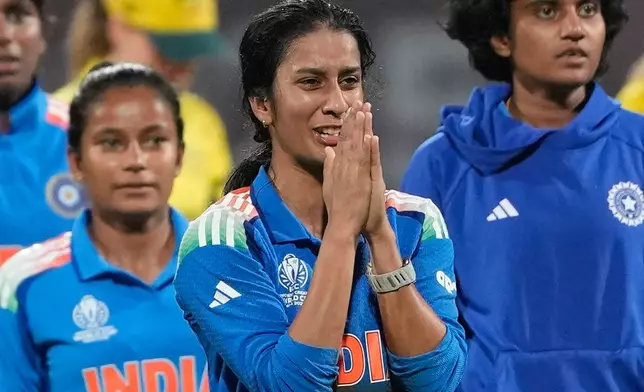 India's Jemimah Rodrigues celebrates after winning the ICC Women's Cricket World Cup cricket semi final against Australia in Navi Mumbai, India, Thursday, Oct. 30, 2025. (AP Photo/Rajanish Kakade)