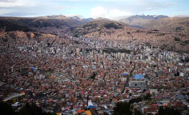 A view of La Paz, Bolivia, Thursday, Oct. 16, 2025, ahead of the upcoming presidential runoff election. (AP Photo/Natacha Pisarenko)
