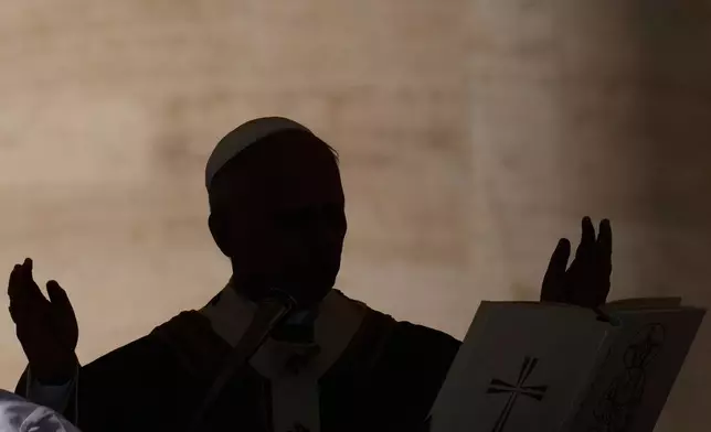 Pope Leo XIV presides over a Mass for the participants in the jubilee of ordained people in St. Peter's Square, at the Vatican, Thursday, Oct. 9, 2025. (AP Photo/Gregorio Borgia)