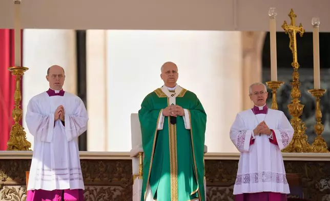 Pope Leo XIV presides over a Mass for the participants in the jubilee of ordained people in St. Peter's Square, at the Vatican, Thursday, Oct. 9, 2025. (AP Photo/Gregorio Borgia)