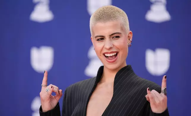 Annasofia arrives at the 2025 Latin Grammys on Thursday, Nov. 13, 2025, at MGM Grand in Las Vegas. (AP Photo/John Locher)