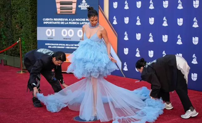 Roselyn Sanchez arrives at the 2025 Latin Grammys on Thursday, Nov. 13, 2025, at MGM Grand in Las Vegas. (AP Photo/John Locher)
