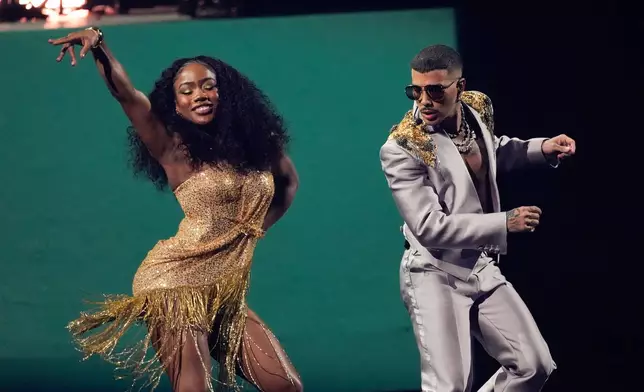 Rauw Alejandro perform a medley during the 2025 Latin Grammys on Thursday, Nov. 13, 2025, at MGM Grand in Las Vegas. (AP Photo/Chris Pizzello)