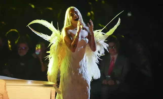 Elena Rose performs "Me lo Merezco" during the 2025 Latin Grammys on Thursday, Nov. 13, 2025, at MGM Grand in Las Vegas. (AP Photo/Chris Pizzello)