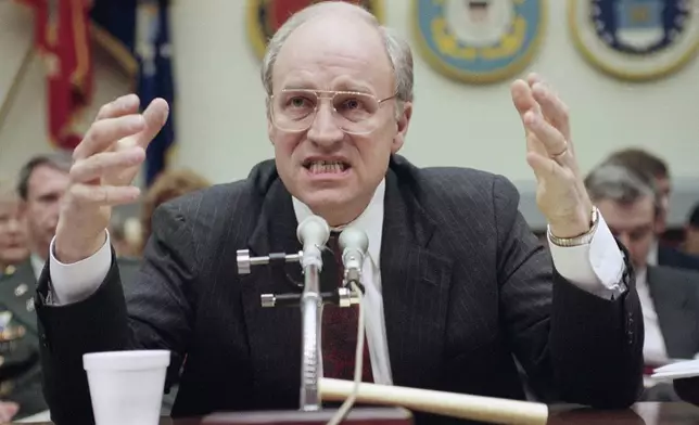 FILE - Defense Secretary Dick Cheney makes a point on Capitol Hill in Washington, Feb. 7, 1991, while appearing before the Senate Armed Services Committee which is looking at the FY-1992-1993 defense budget. Cheney and Joint Chiefs Chairman Gen. Colin Powell are heading to Saudi Arabia this weekend for an update on the Gulf War. (AP Photo/Greg Gibson, file)