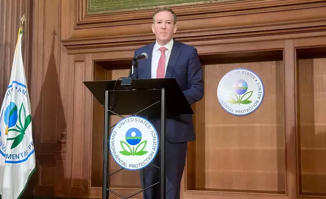 Environmental Protection Agency director Lee Zeldin speaks at a news conference Monday, Nov. 17, 2025, in Washington. (AP Photo/Matthew Daly)