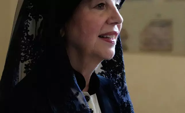 Actress Stefania Sandrelli leaves at the end of an audience of Pope Leo XIV with actors and directors from the cinema, at the Vatican, Saturday, Nov. 15, 2025. (AP Photo/Gregorio Borgia)