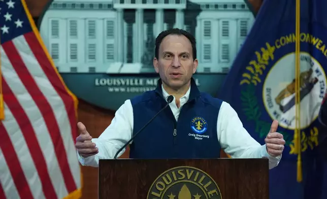 Louisville Mayor Craig Greenberg speaks about the crash of UPS Flight 2976 at Louisville Muhammad Ali International Airport, Thursday, Nov. 6, 2025, in Louisville, Ky.. (AP Photo/Darron Cummings)