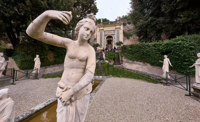 Journalists visit gardens of Palazzo Colonna, or the Colonna Palace, in Rome during a media tour, Friday, Nov. 7, 2025. (AP Photo/Domenico Stinellis)