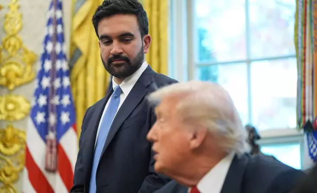 President Donald Trump talks after meeting with New York City Mayor-elect Zohran Mamdani in the Oval Office of the White House, Friday, Nov. 21, 2025, in Washington. (AP Photo/Evan Vucci)