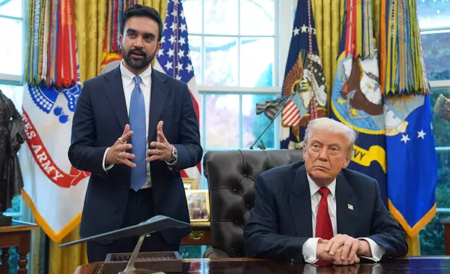 President Donald Trump listens as New York City Mayor-elect Zohran Mamdani speaks in the Oval Office of the White House, Friday, Nov. 21, 2025, in Washington. (AP Photo/Evan Vucci)