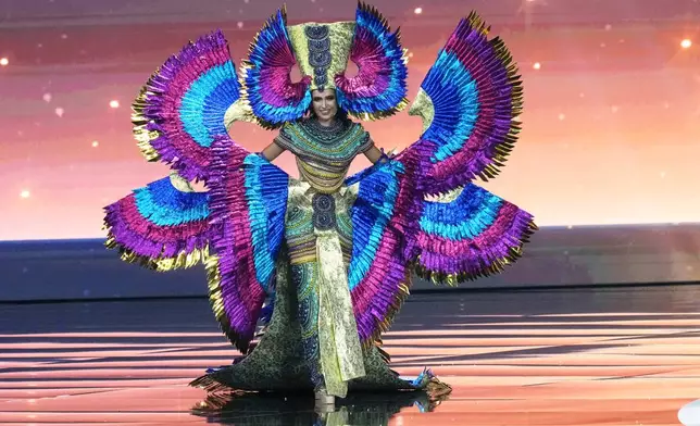 Miss Egypt Sabrina Maged competes in the national costume competition at the Miss Universe Beauty Pageant in Nonthaburi province, Thailand, Wednesday, Nov. 19, 2025. (AP Photo/Sakchai Lalit)