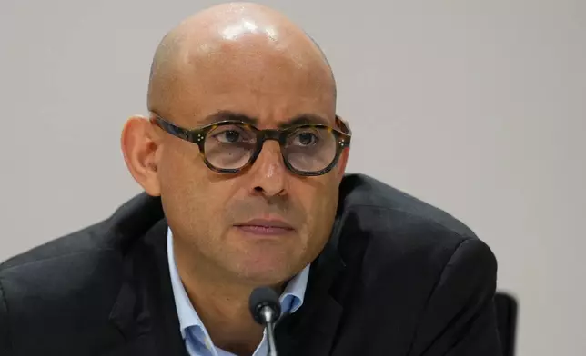 Simon Stiell, United Nations climate chief, speaks during a news conference at the COP30 U.N. Climate Summit, Saturday, Nov. 22, 2025, in Belem, Brazil. (AP Photo/Andre Penner)