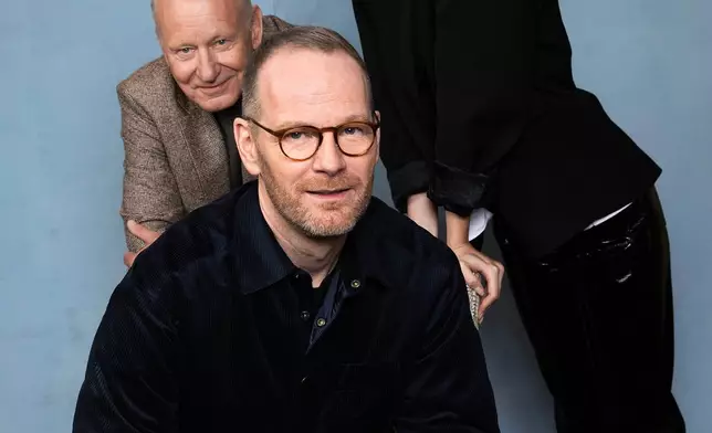 Stellan Skarsgard, from left, Joachim Trier and Renate Reinsve pose for a portrait to promote "Sentimental Value" on Tuesday, Nov. 4, 2025, in Los Angeles. (Photo by Rebecca Cabage/Invision/AP)