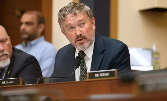 FILE - Rep. Thomas Massie, R-Ky., speaks as FBI Director Kash Patel appears before the House Judiciary Committee, on Capitol Hill in Washington, Sept. 17, 2025. (AP Photo/Mark Schiefelbein, File)