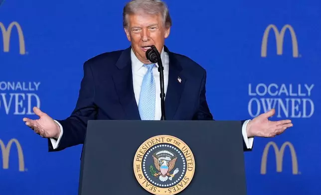 President Donald Trump speaks at the McDonald's Impact Summit, Monday, Nov. 17, 2025, in Washington. (AP Photo/Alex Brandon)