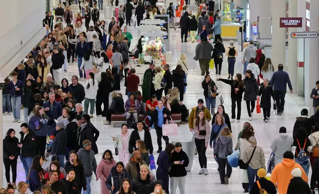 Shoppers browse through stores at Mall of America for Black Friday deals, Friday, Nov. 28, 2025, in Bloomington, Minn. (AP Photo/Adam Bettcher)