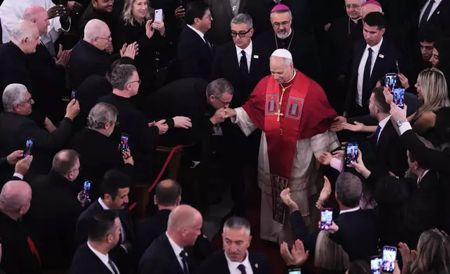 Pope Leo XIV arrives for a meeting with the clergy at the Cathedral of the Holy Spirit, in Istanbul, Turkey, Friday, Nov. 28, 2025. (AP Photo/Domenico Stinellis)