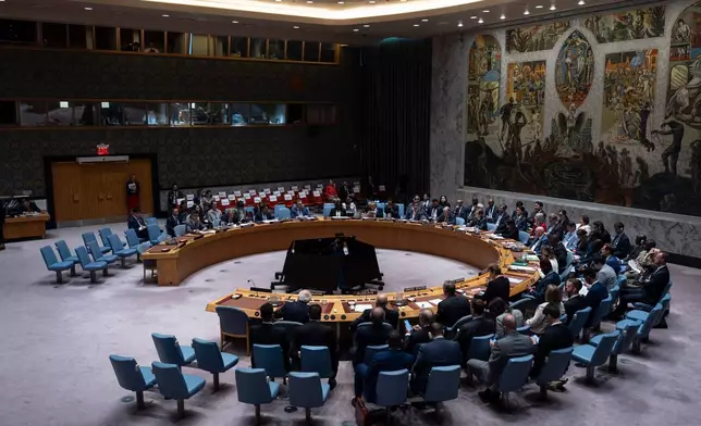 FILE - A general view shows a Security Council meeting at the U.N. headquarters, Sept. 23, 2025, at the United Nations. (AP Photo/Yuki Iwamura, File)