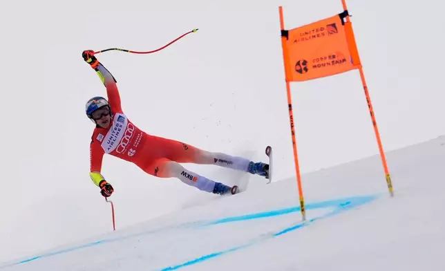Switzerland's Marco Odermatt competes during a World Cup men's super-G skiing race, Thursday, Nov. 27, 2025, in Copper Mountain. (AP Photo/Robert F. Bukaty)
