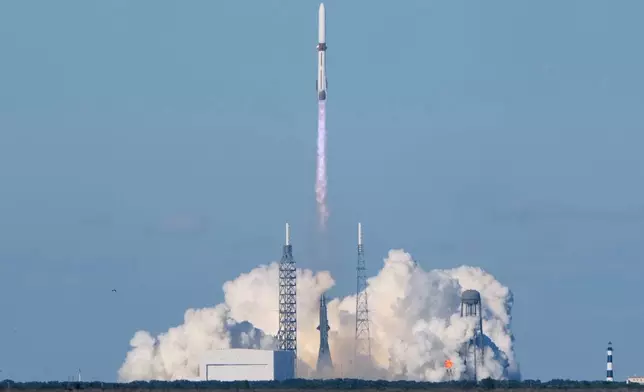 A Blue Origin New Glenn rocket lifts off from Launch Complex 36 at the Cape Canaveral Space Force Station in Cape Canaveral, Fla., Thursday, Nov. 13, 2025. (AP Photo/John Raoux)