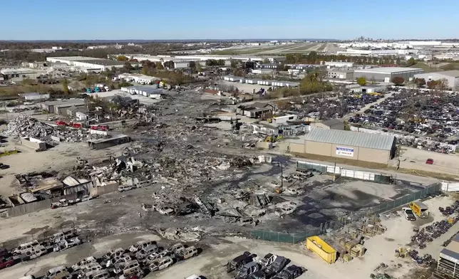 This photo provided by the National Transportation Safety Board shows UPS plane crash scene on Thursday, Nov. 6, 2025 in Louisville, Ky. (NTSB via AP)