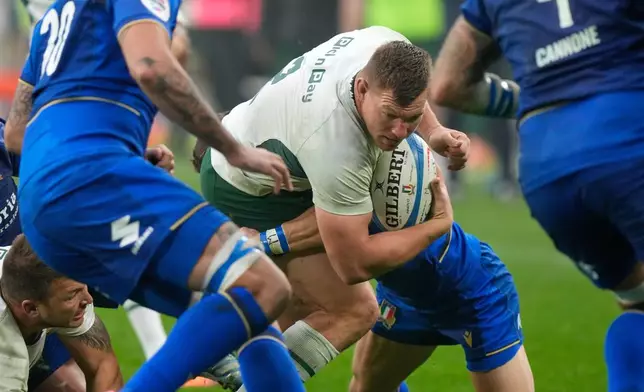 South Africa's Johan Grobbelaar in action during the rugby union Nations Series match between Italy and South Africa, in Turin, Italy, Saturday, Nov. 15, 2025. (AP Photo/Luca Bruno)