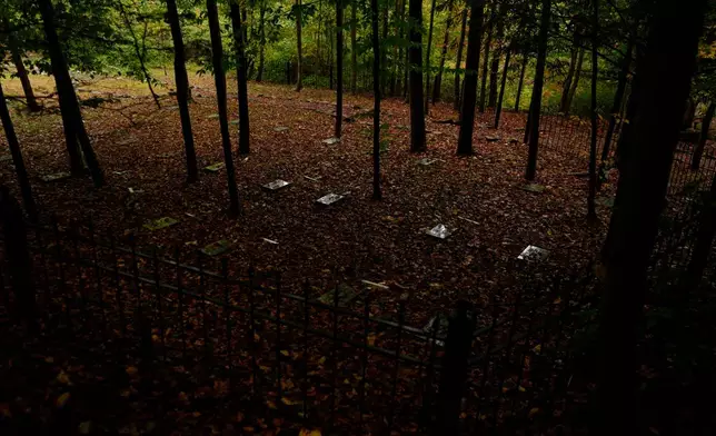 Crosses and grave markers are seen at the Hawks Nest Workers Memorial and Grave Site, Sept. 24, 2025, in Mount Lookout, W.Va. Silica created one of the worst occupational disasters in U.S. history when more than 750 miners — most of them Black — died from breathing the toxic dust while drilling the Hawks Nest tunnel in the early 1930s to divert water to power a metal plant. (AP Photo/Carolyn Kaster)