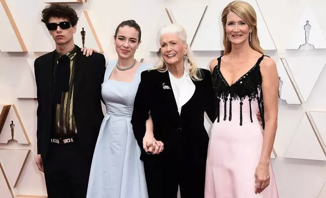 FILE - Ellery Harper, from left, Jaya Harper, Diane Ladd, and Laura Dern arrive at the Oscars Feb. 9, 2020, at the Dolby Theatre in Los Angeles. (Photo by Jordan Strauss/Invision/AP, File)