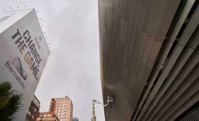 General view of the renovated Santiago Bernabeu stadium ahead of an NFL regular-season game between the Washington Commanders and the Miami Dolphins in Madrid, Spain, Tuesday, Nov. 11, 2025. (AP Photo/Bernat Armangue)