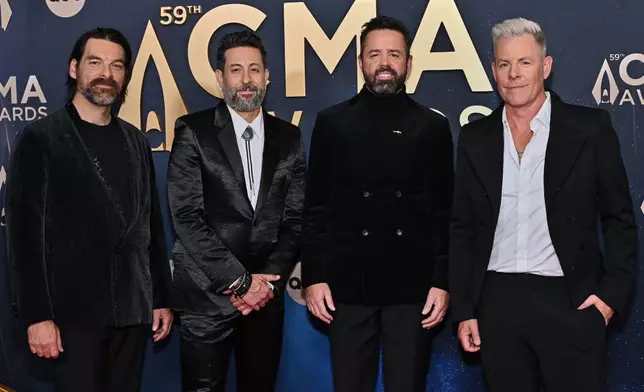 Geoff Sprung, Matthew Ramsey, Brad Tursi, Trevor Rosen of Old Dominion arrive at the 59th Annual Country Music Association Awards on Wednesday, Nov. 19, 2025, at Bridgestone Arena in Nashville, Tenn. (Photo by Evan Agostini/Invision/AP)