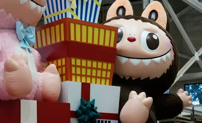 A new Thanksgiving Day float featuring Pop Mart's Labubu is displayed during a press preview of the new floats at Macy's Parade Studio in Moonachie, N.J., Tuesday, Nov. 18, 2025. (AP Photo/Seth Wenig)