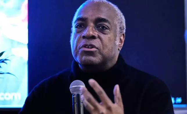 Jeffrey Banks gestures while responding to questions Wednesday, Nov. 19, 2025, in New York. (AP Photo/Frank Franklin II)