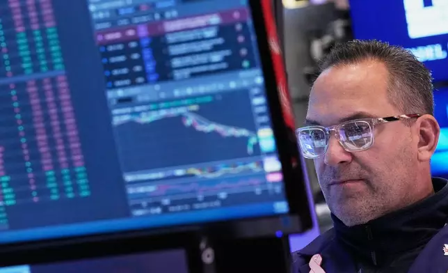 Specialist Anthony Matesic works on the floor of the New York Stock Exchange, Friday, Nov. 14, 2025. (AP Photo/Richard Drew)
