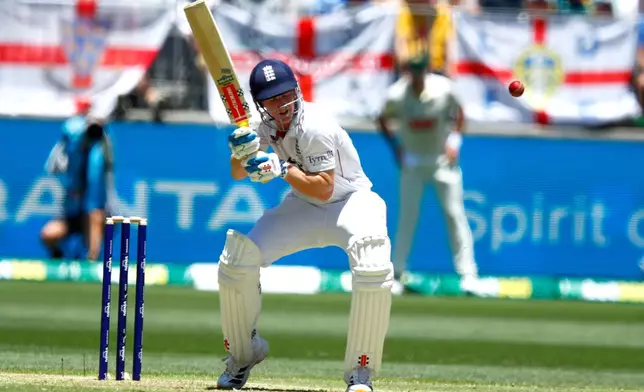 England's Harry Brook bats during the first Ashes cricket test match between Australia and England in Perth, Friday, Nov. 21, 2025.(AP Photo/Gary Day)