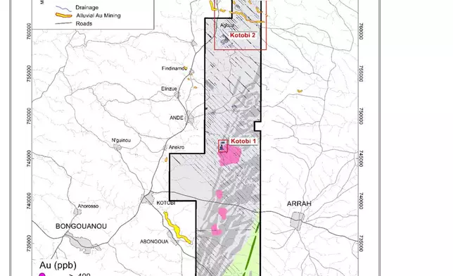 Figure 1: Current Soil Geochemical Sampling Coverage with Geophysical Interpretation – Kotobi Project