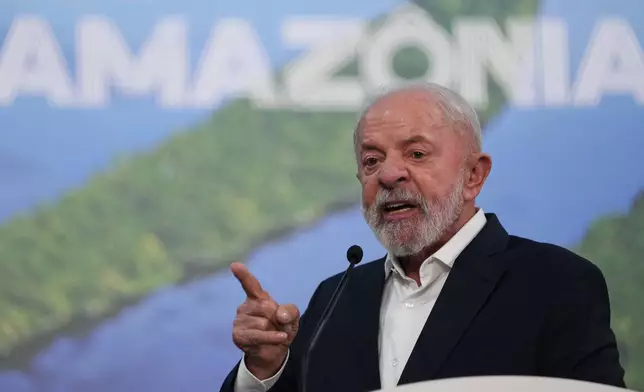 Brazil President Luiz Inacio Lula da Silva speaks during a news conference at the COP30 U.N. Climate Summit, Wednesday, Nov. 19, 2025, in Belem, Brazil. (AP Photo/Andre Penner)