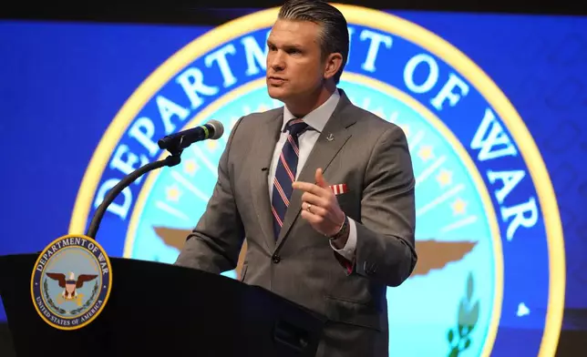Defense Secretary Pete Hegseth speaks during the 4th annual Northeast Indiana Defense Summit at Purdue University Fort Wayne, Wednesday, Nov. 12, 2025, in Fort Wayne, Ind. (AP Photo/Darron Cummings)