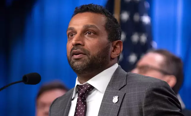 FBI Director Kash Patel speaks with reporters during a news conference at the Department of Justice, Wednesday, Nov. 19, 2025, in Washington. (AP Photo/Mark Schiefelbein)