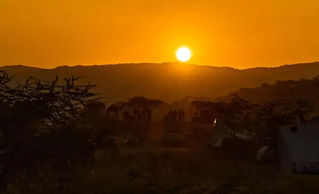 The sun rises over the annual cattle fair in Pushkar, in the western Indian state of Rajasthan, Sunday, Oct. 26, 2025. (AP Photo/Rajesh Kumar Singh)
