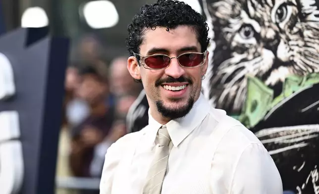 FILE - Benito Antonio Martinez Ocasio (aka Bad Bunny) appears at the premiere of "Caught Stealing" in New York on Aug. 26, 2025. (Photo by Evan Agostini/Invision/AP, File)