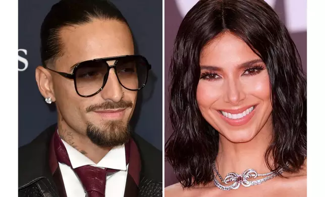 Maluma appears at the pre-Grammy gala in Beverly Hills, Calif., on Feb. 3, 2024, left, and Roselyn Sanchez appears at the 24th annual Latin Grammy Awards in Seville, Spain, on Nov. 16, 2023. (AP Photo)