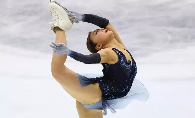 Kaori Sakamoto of Japan performs during the women's short program in the ISU Grand Prix of Figure Skating - NHK Trophy in Kadoma, east of Osaka, western Japan, Friday, Nov. 7, 2025. (AP Photo/Hiro Komae)