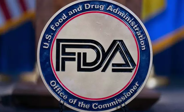 FILE - The Food and Drug Administration seal is seen at the Hubert Humphrey Building Auditorium in Washington, April 22, 2025. (AP Photo/Jose Luis Magana, File)