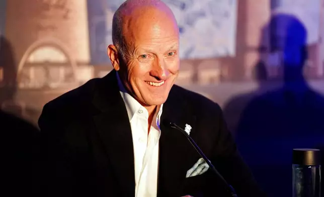 Birmingham City co-owner and chairman Tom Wagner speaks during the unveiling of Birmingham City Football Club's new stadium plans in Birmingham, England, Thursday, Nov. 20, 2025. (Jacob King/PA via AP)